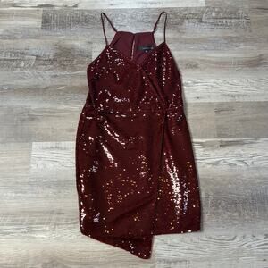 Adelyn Rae Burgundy Sequin Cocktail Dress Size M Holiday Party Asymmetrical Mini